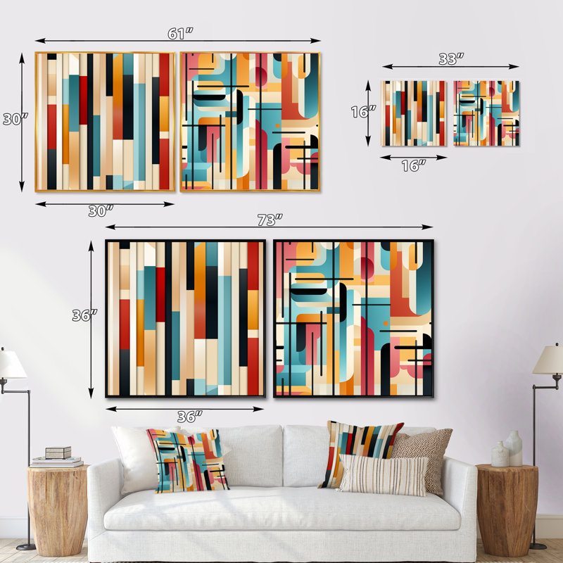Cressi - Ensemble de 2 collages de formes carrées abstraites, Cadre flottant noir, H 16 po x l 33 po