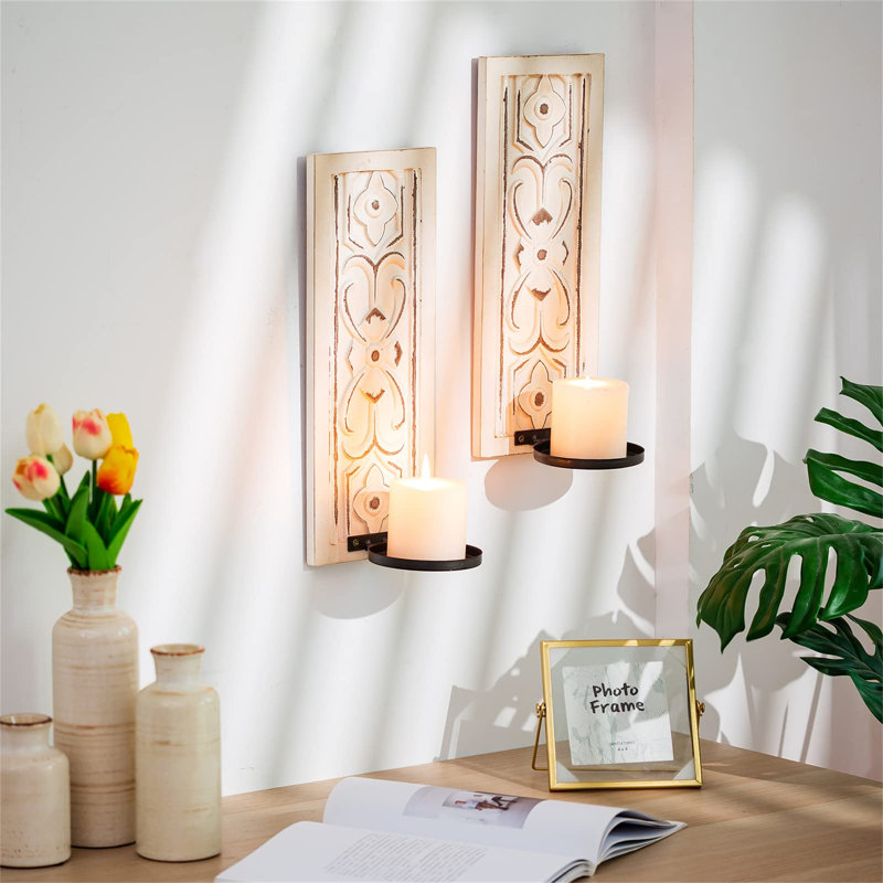 2 Piece Wood Wall Bath Sconce Set, White