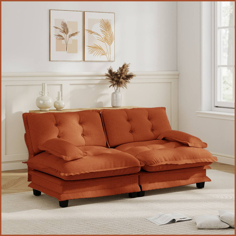 Canapé rembourré moelleux en chenille Cloud, H 35,4 po x l 77 po x P 33,8 po, Orange