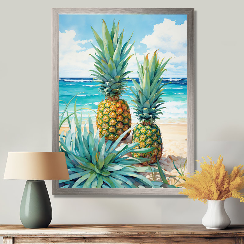 Juice Pineapple Bliss IV - ananas, reproduction sur toile, H 40 po x l 30 po x P 1,5 po, Cadre flottant brun