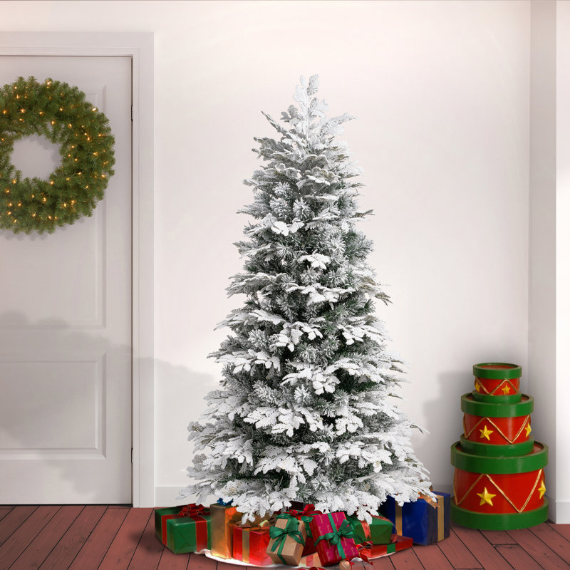 National Tree Company, First Traditions Collection, 6Ft Artificial Feel Real® Acacius Snowy Hinged Tree, 6' H