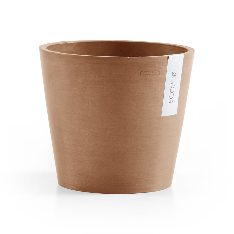 Ecopots Indoor/Outdoor Modern Round Recycled Plastic Planter Flower Pot, Pure White, 10.3" H x 11.8" W x 11.8" D, No