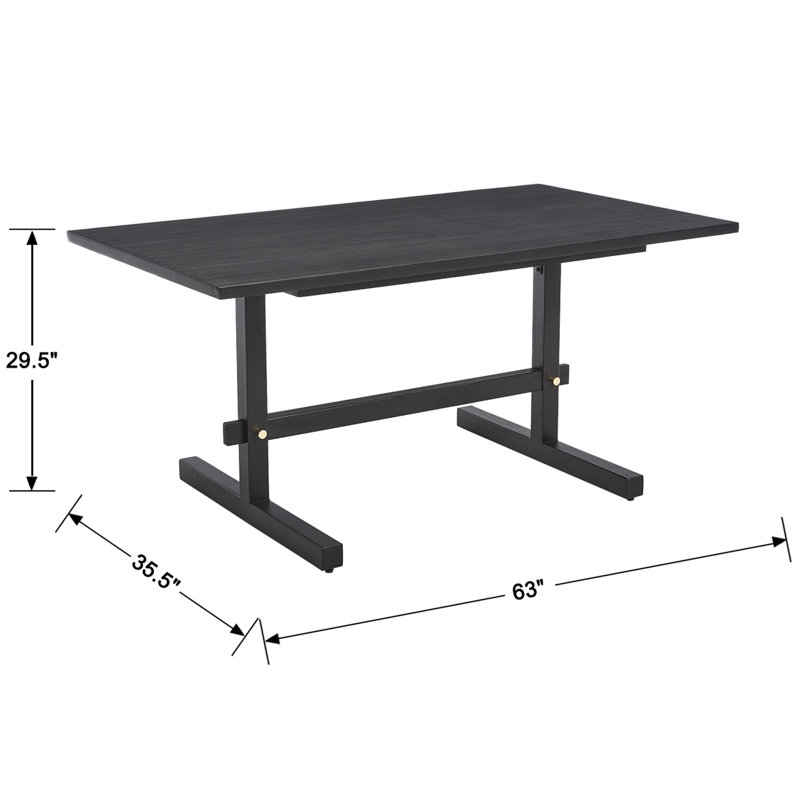63'' Modern Dining Table For 4-6,Rectangular Kitchen Table, Solid Wood Base, Black