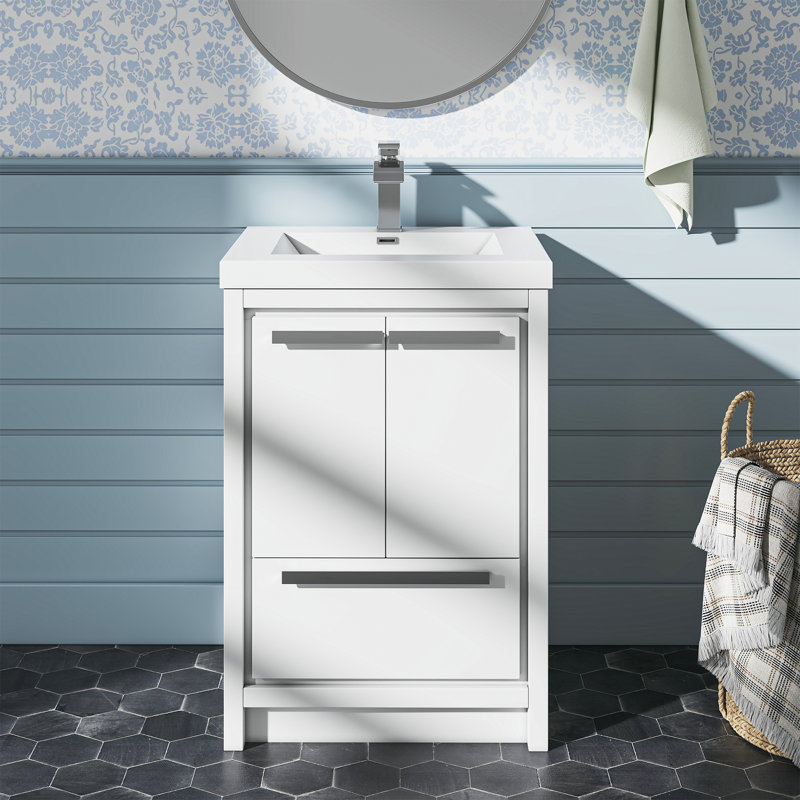 24'' Single Bathroom Vanity With Cultured Marble Top. Pre-Assembled Bathroom Cabinet