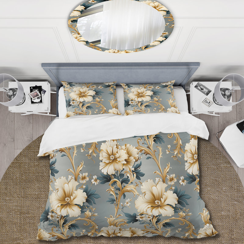 Vintage Ornamental Frames Victorian Pattern Floral Duvet Cover, King Duvet Cover + 2 King Shams