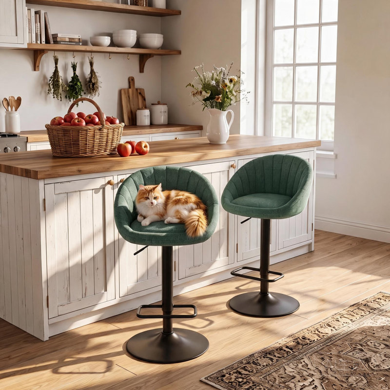 Thornbury Swivel Upholstered Adjustable Height Bar Stool, Green