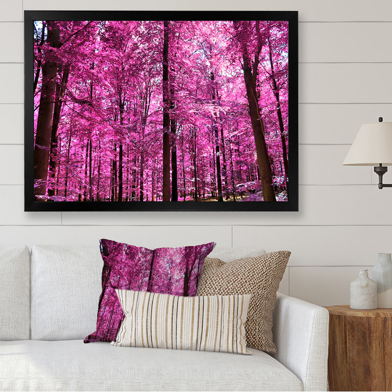 Rose et mauve, fantaisie, paysage de forêt - œuvre d'art traditionnelle sur toile, H 12 po x l 20 po x P 1 po