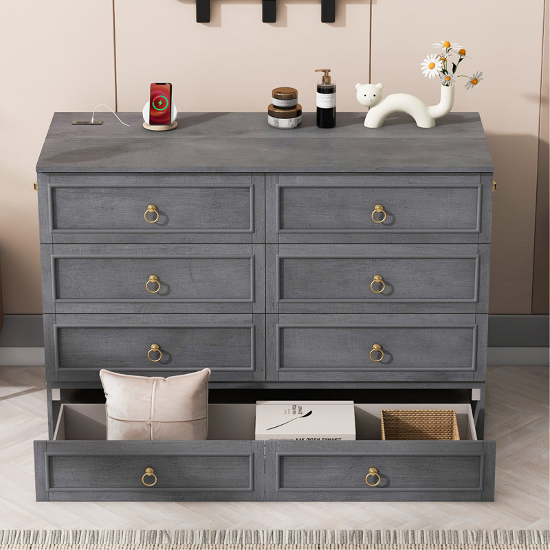 Drawer Murphy Bed Cabinet With Outlets, Gray 2, Queen