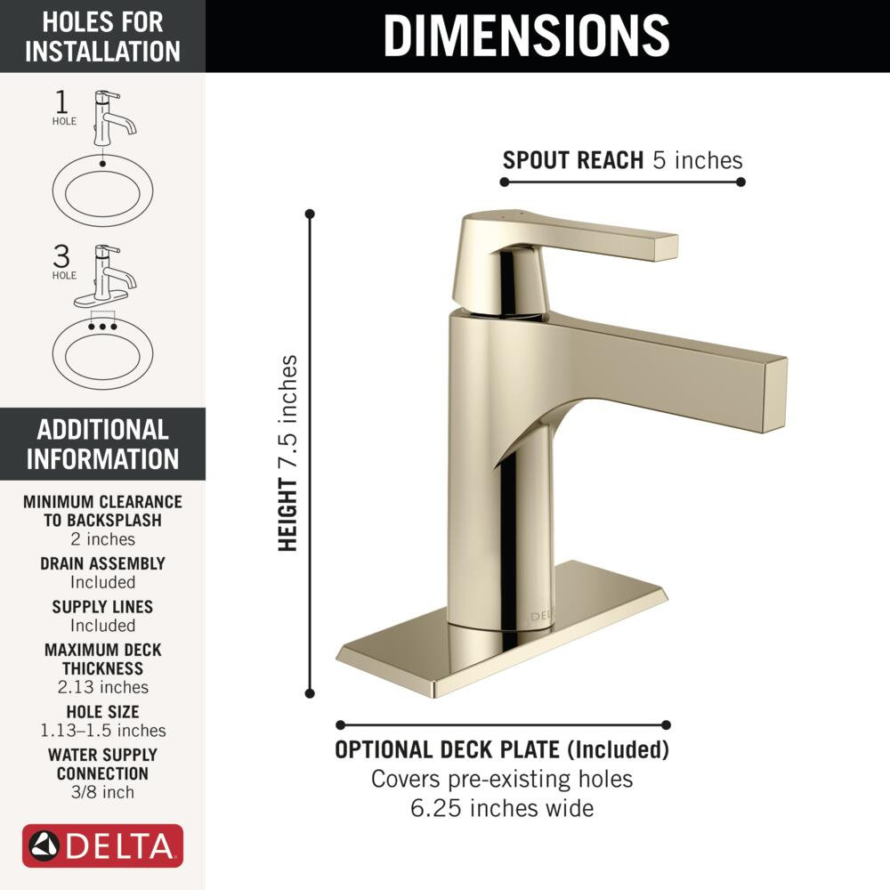Zura Single-Hole Bathroom Faucet with Drain, Polished Nickel