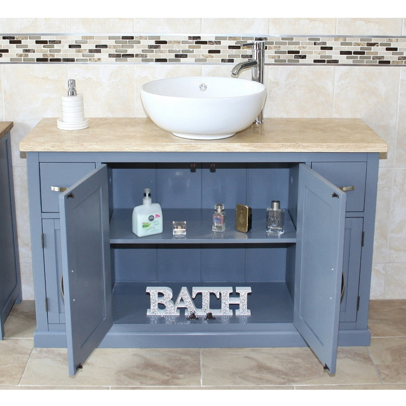 Biskra 1230mm Single Bathroom Vanity with Vessel Ceramic Basin, Travertine