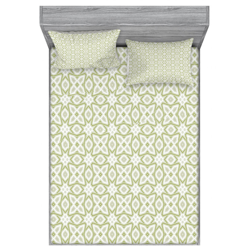 Microfiber Geometric Sheet Set, Queen Sheet Set with Fitted Sheet