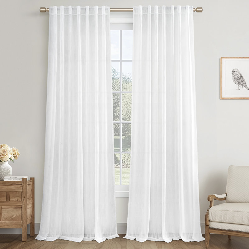 Dennan Linen Curtain Rod Pocket Back Tab,Linen Semi Sheer Curtains for Bedroom, 50" W x 84" L, White