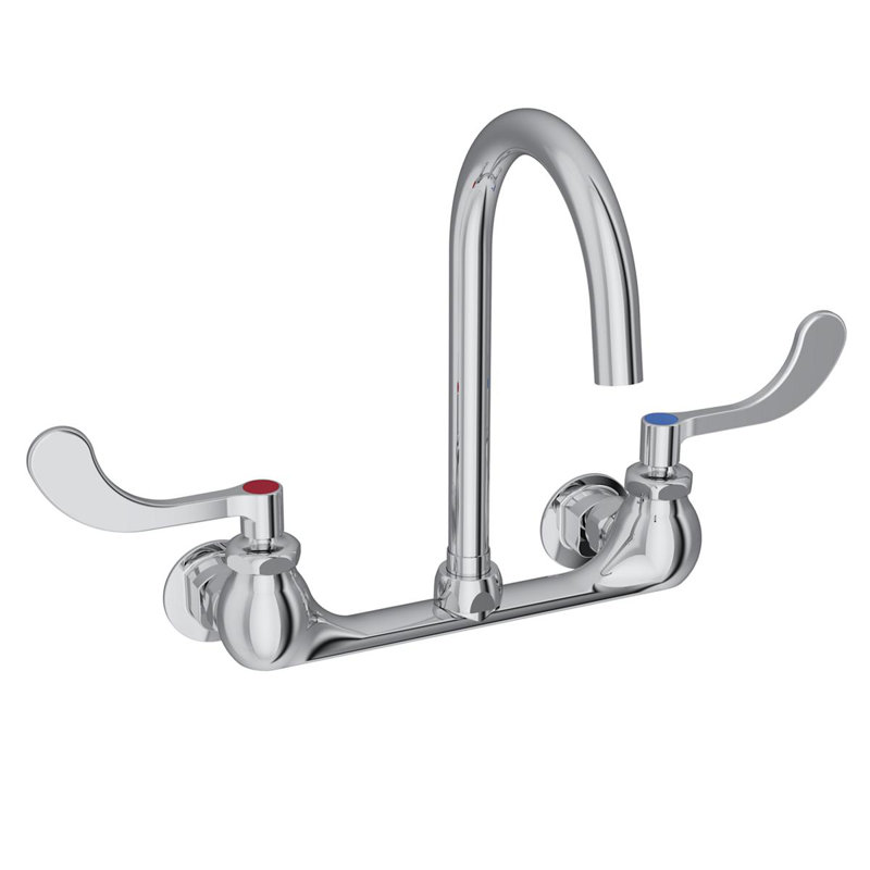 Robinet à flux stratifié central 8 "avec bec col-de-cygne 5" et poignées de poignées 4 "avec poignées à lame décalée 1/2"
