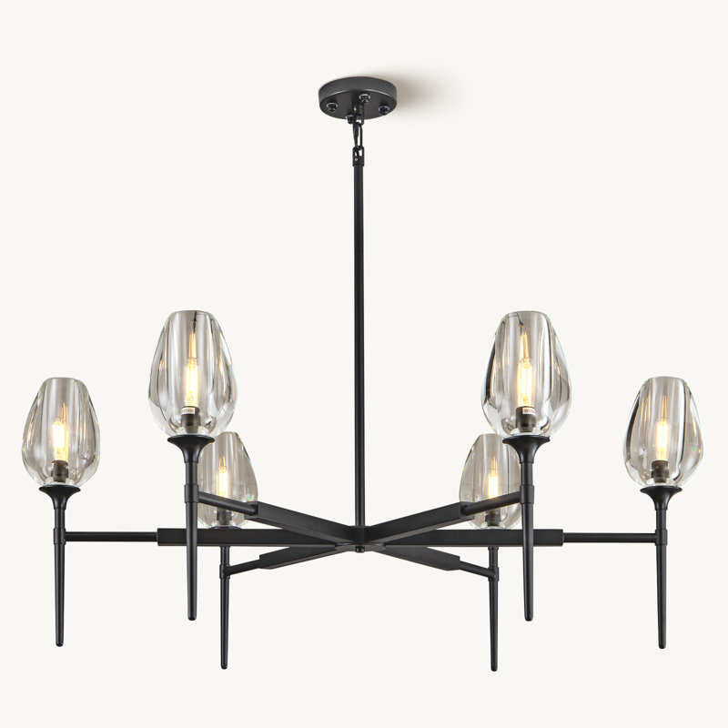 Lutina Light Chandelier with Cylinder Glass Shades for Living Room, Dining Room, Matte Black