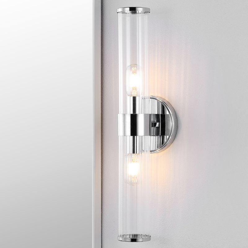 Pradyumn Tall Cylinder Iron/Striped Glass Modern Mid-Century LED Vanity, 6'' H x 23'' W x 6'' D