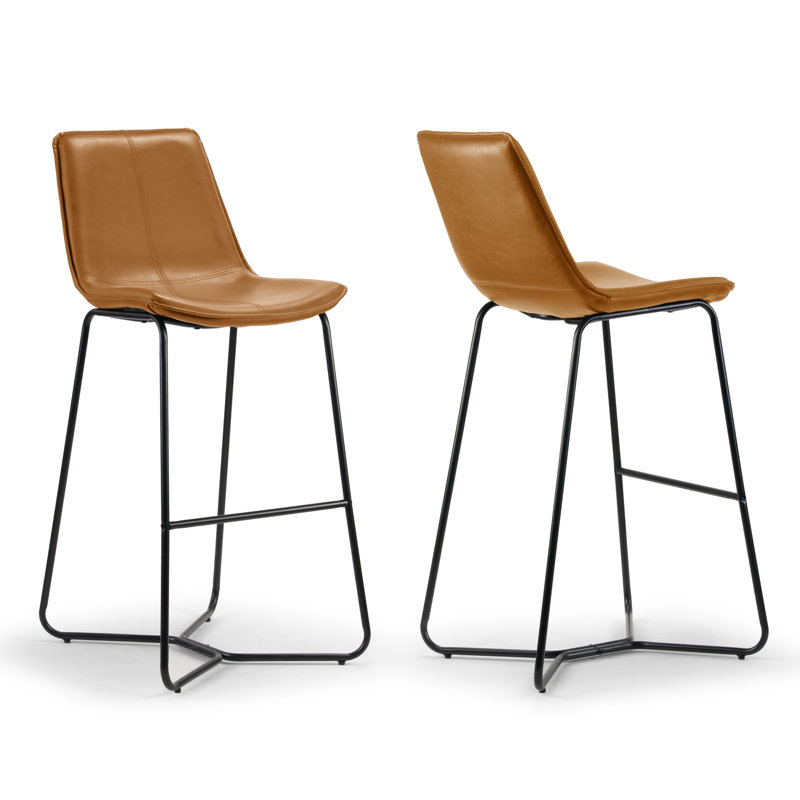Alivia Upholstered Counter Stool with Metal Frame, Cappuccino Brown Faux Leather, Bar Stool (30" Seat Height)