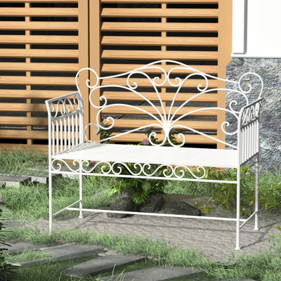 43" Metal Garden Bench With , Cream White Outdoor Patio For Backyard, Poolside, Lawn, Fadeproof Heavy-Duty Frame