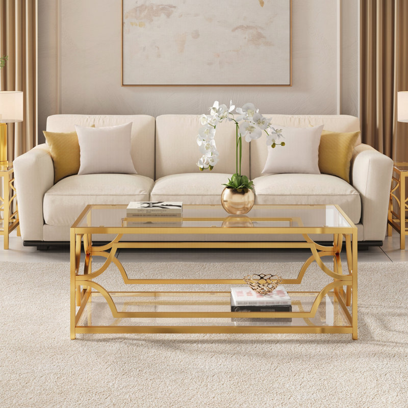 Table basse Modern, H 18,1 po x l 47,3 po x P 23,6 po, Transparent / Transparent,Gold