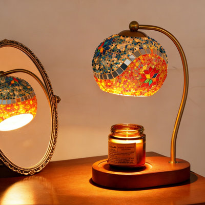 Bougie chauffe-bougie réglable en luminosité, lampe de table en mosaïque turque, cire d'aromathérapie rétro, éclairage d'ambiance