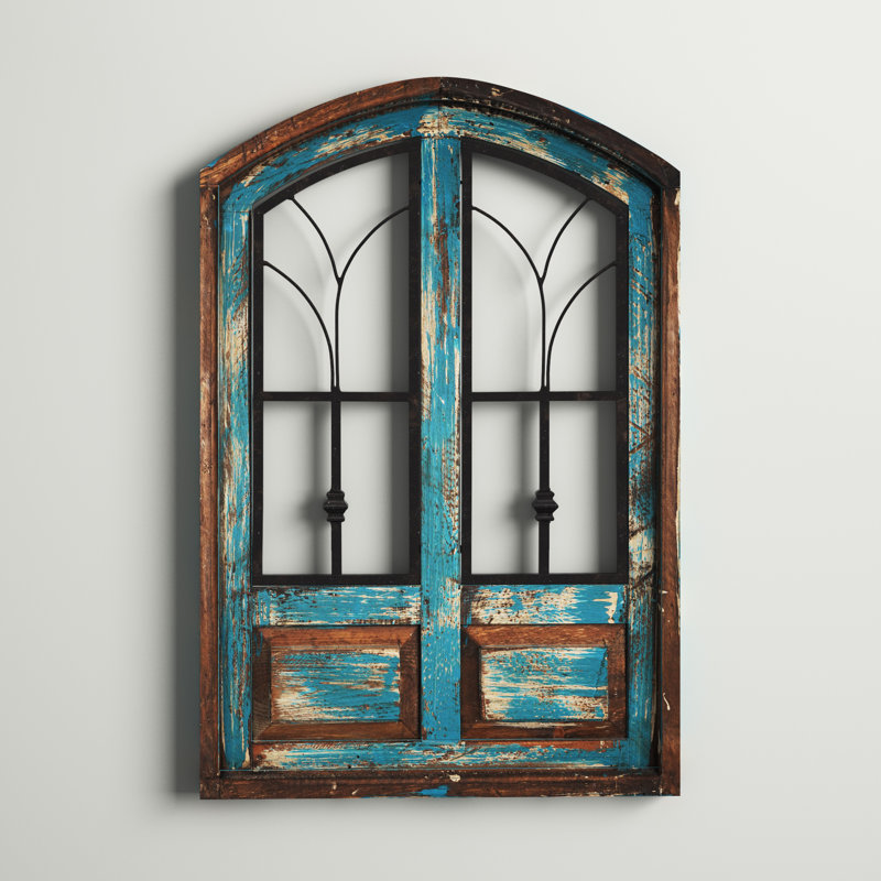 Handmade Traditional Buildings & Architecture Wall Decor, 36" H x 24" W x 1.5" D, Turquoise