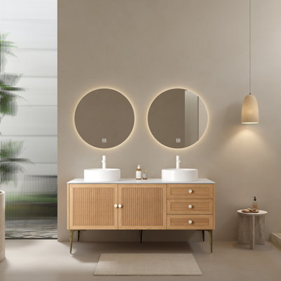 Meuble-lavabo autoportant avec 2 lavabos