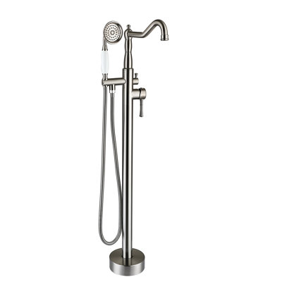Freestanding Bathtub Faucet With Hand Shower - Metal, 13 Lb Full Coverage Spray Brushed Nickel Solid 6.69 In. Height Stylish Bathroom