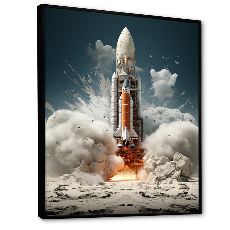 Lancement de la Navette spatiale moderne III, reproduction sur toile, H 32 po x l 24 po x P 1 po, Cadre flottant noir