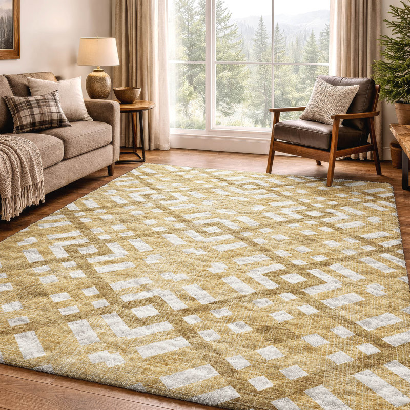 Tapis à poil long de qualité supérieure lavable à la machine ADS616, Gold, 10 pi x 14 pi