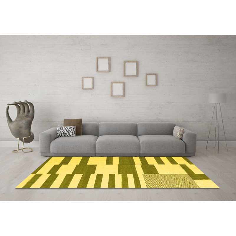Tapis contemporains jaunes lavables à la machine 2787, Carré 3 pi
