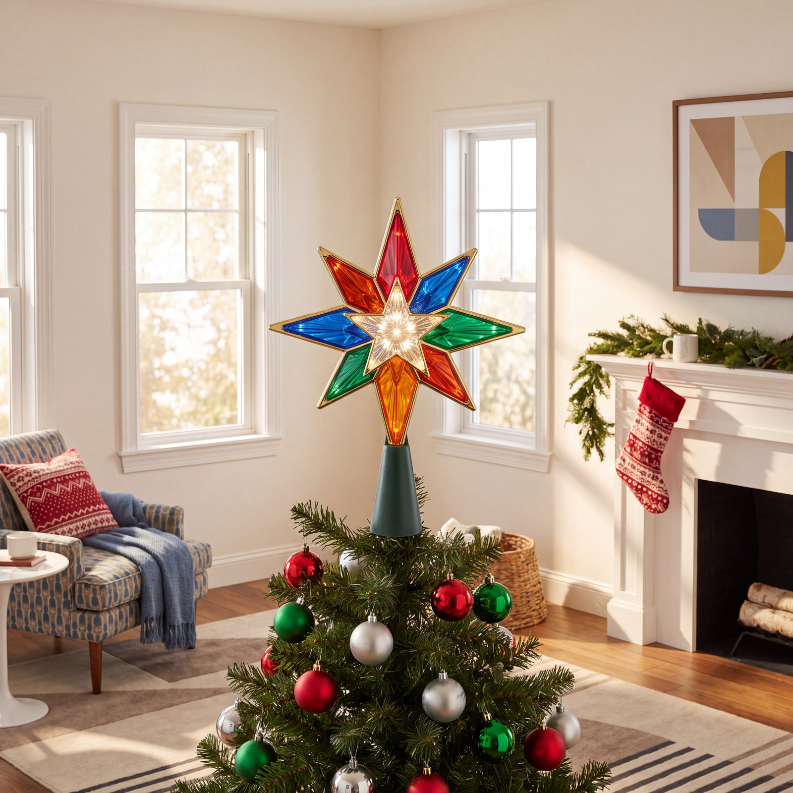 8" Tree Topper, Red/Green/Blue