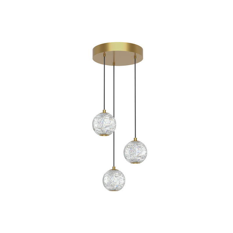 Luminaire suspendu en forme de globe à DEL 3 lumières Marni, Laiton naturel