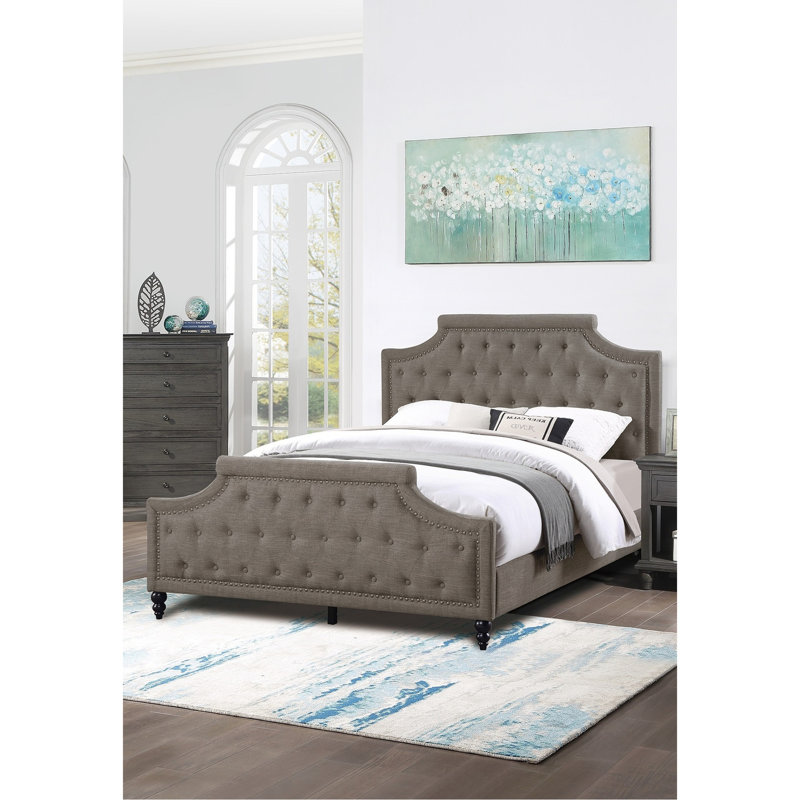 Lit pour très grand lit moderne en polyfibre brun, tête de lit et tête de lit en bois