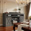 Meuble télé de style ferme de 58 po avec portes coulissantes de style grange et rangement, pour téléviseurs de 65 po et plus - Gris foncé