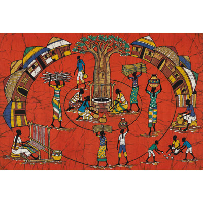 Papier peint village africain avec art populaire