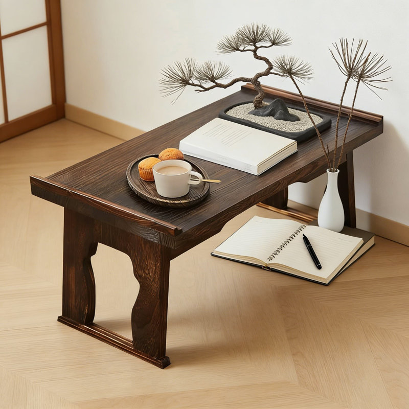 Table pliante en bois pour bureau d'ordinateur portable et plateau de lit, table de plancher portative multifonctionnelle pour le travail, la salle à manger et la méditation