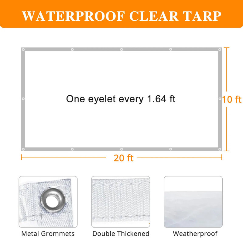 Bâche en plastique imperméable 10 po x 20 pi avec bord renforcé blanc, housse pliable, isolante et peu encombrante pour la protection du jardin