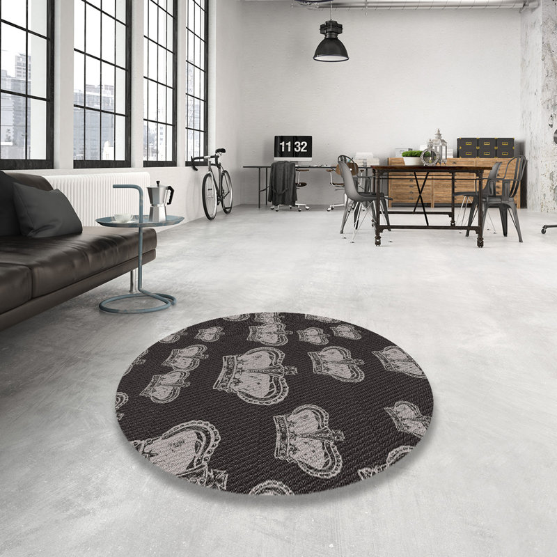 Noir Ishani/Tapis décoratif gris, Rond 8 pi