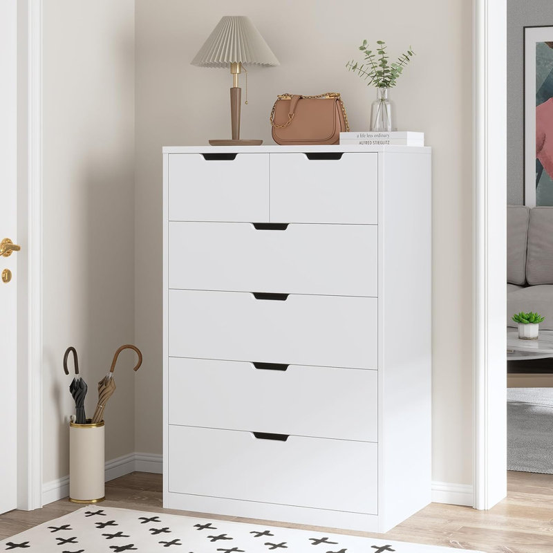 Commode 6 tiroirs pour chambre à coucher, Blanc