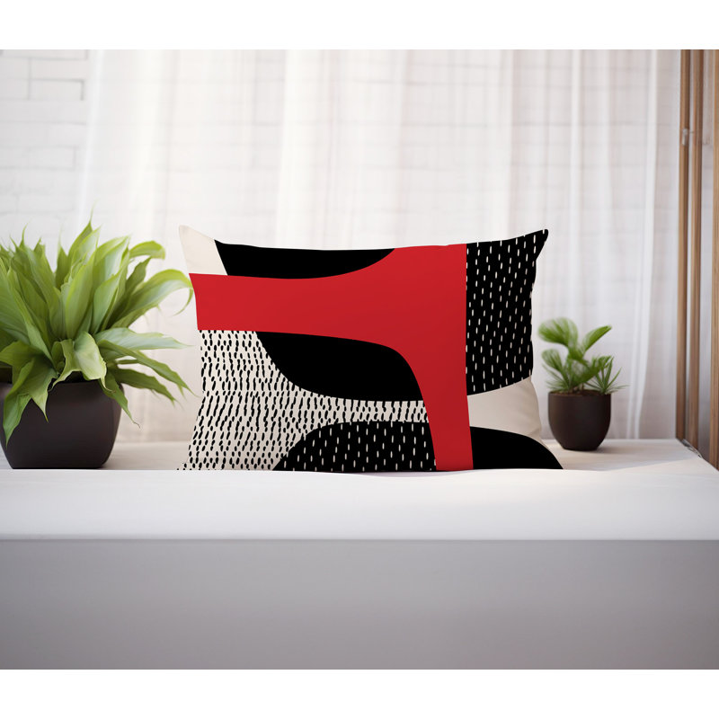Coussin lombaire réversible intérieur / extérieur Vikka, H 14 po x l 20 po, Tribo, Rouge / noir / blanc cassé