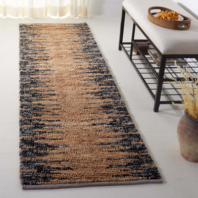 Tapis noir / naturel en jute et laine tissés à la main Shivali