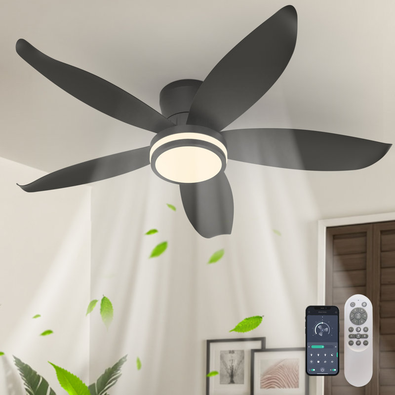 Ventilateur de plafond réversible à DEL à 5 pales de 42 po avec lumière et télécommande Damekia