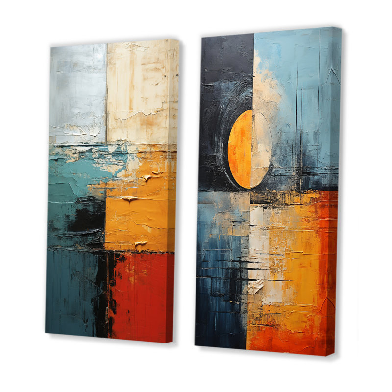 «Red and Blue Abstracted Taste - Abstract Shapes», ensemble de 2 reproductions d'art mural, Toile tendue, H 28 po x l 25 po