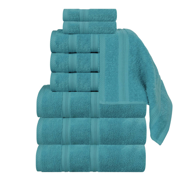 Smart Dry Zero Twist Cotton Medium Weight 9 Piece Assorted Towel Set, Turquoise