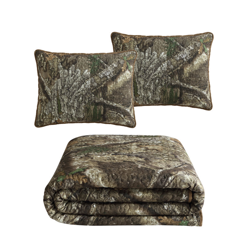 King Size Brown and Green Microfiber Quilt Set