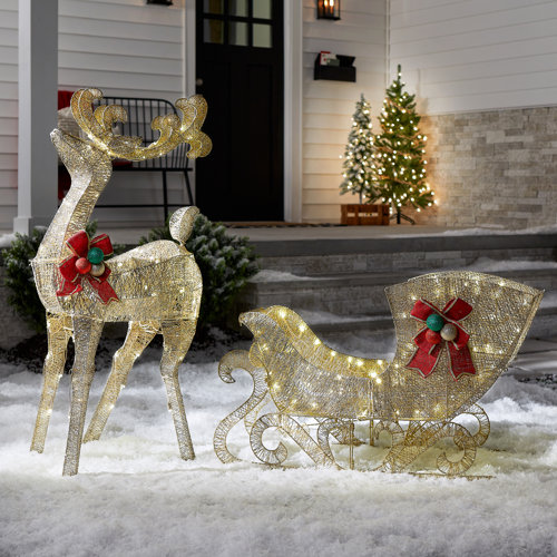 Reindeer Pulling Sleigh Lighted Display & Reviews | Birch Lane