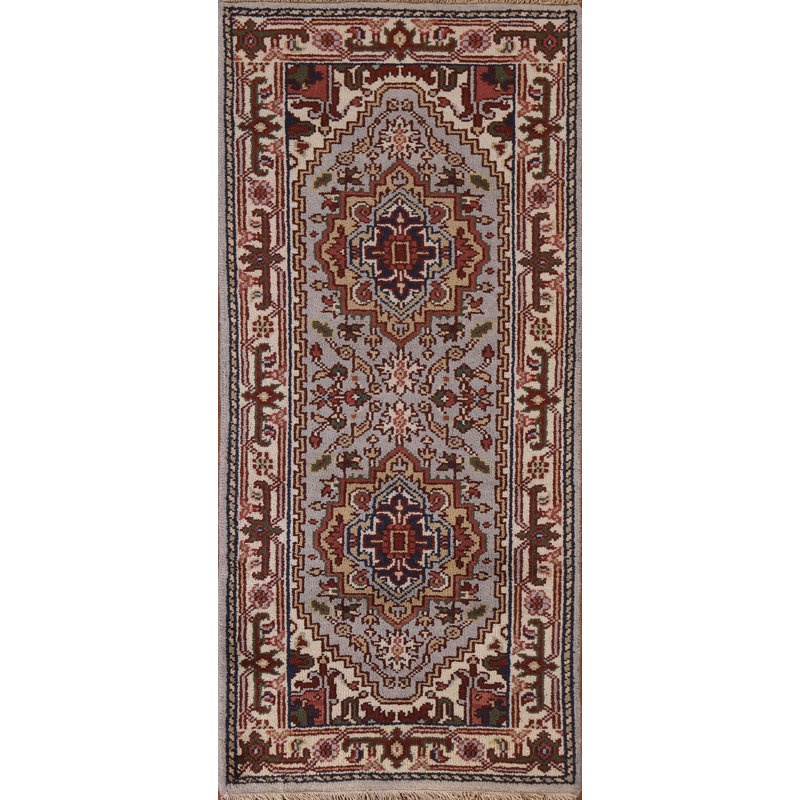 Tapis de couloir unique en laine noué à la main de style nouvel âge de 2 pi 6 po x 6 pi gris / beige
