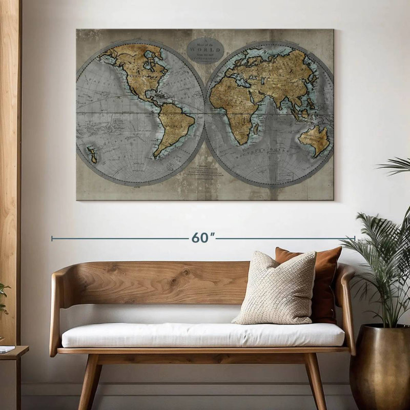 Carte rustique du monde Aliaz, H 34 po x l 51 po