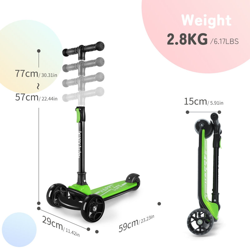 Trottinette pour enfants 3 à 10 ans à hauteur réglable Besrey Kick Scooter, Vert