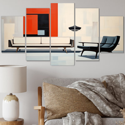 Mid Century Sleek Silhouettes II - Mid-Century Canvas Wall Art - 5 Panels