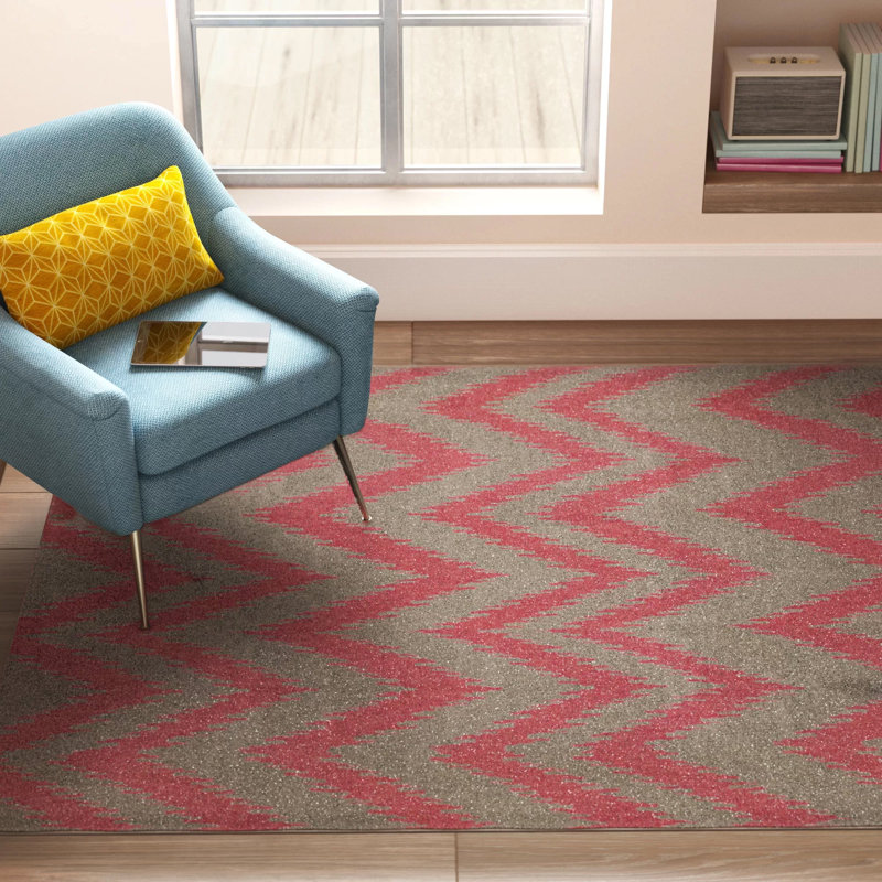 Tapis rose / gris en laine tissé à la main Clark, Rectangle 8 pi x 11 pi
